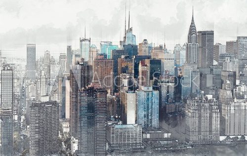 Fototapeta Sketch of the Manhattan skyline cityscape