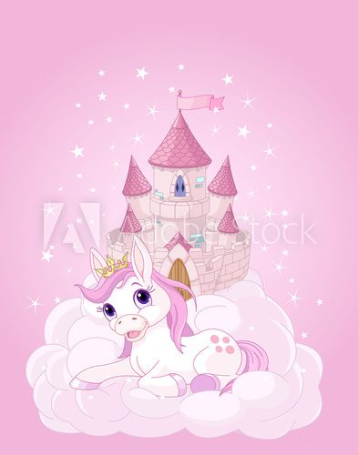 Fototapeta Sky Castle and Unicorn