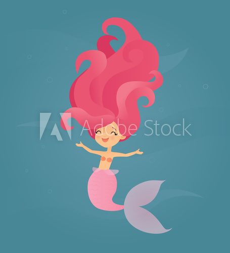 Fototapeta Smiling pink-haired mermaid