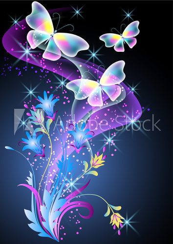 Fototapeta Smoke, flowers and butterfly