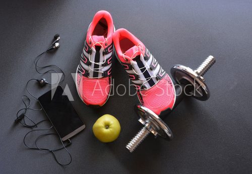 Fototapeta sneakers, clothing for fitness