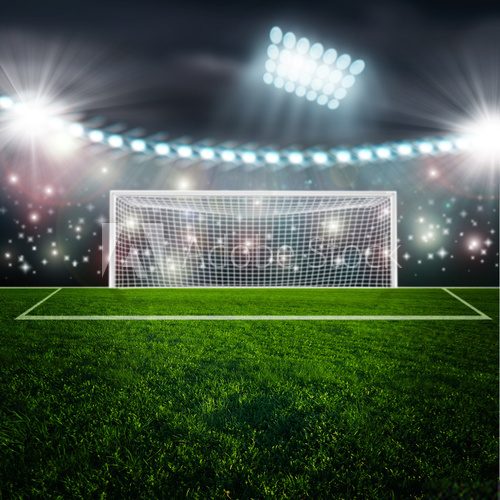 Fototapeta Soccer ball on green stadium arena