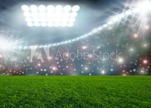Fototapeta Soccer ball on green stadium arena