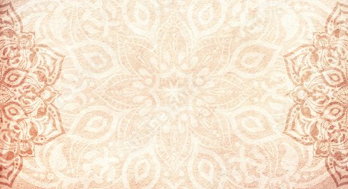 Fototapeta Soft earthy terracotta sandstone textured background with mandala decorations - copy space, frame