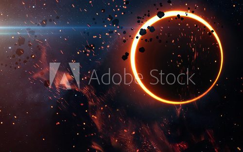 Fototapeta Solar Eclipse Above a Nebula. Elements of this image furnished by NASA