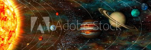 Fototapeta Solar System panorama, planets in their orbits, ultrawide