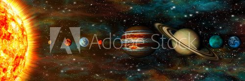 Fototapeta Solar System, planets in a row, ultrawide