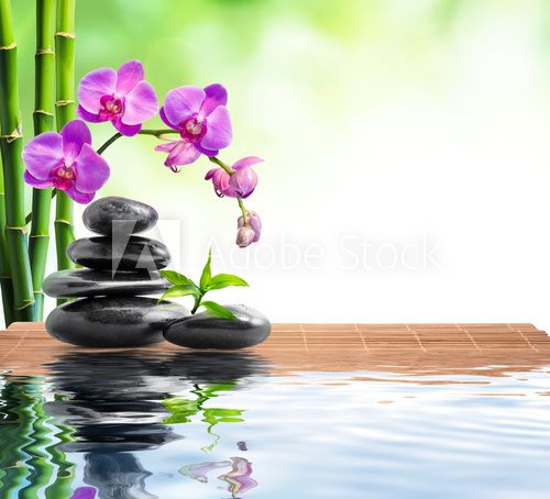 Fototapeta spa background whit bamboo , orchids and water