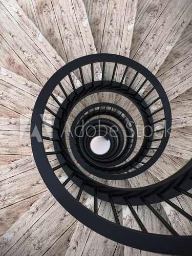 Fototapeta Spiral stairs with black balustrade