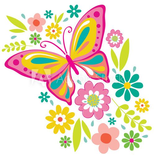Fototapeta Spring Flowers and Butterfly Illustration. EPS 10 & HI-RES JPG Included 