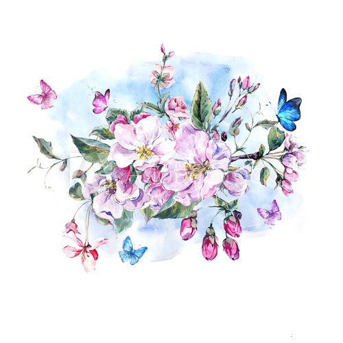 Fototapeta Spring greeting card with blooming branches