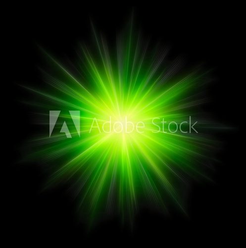 Fototapeta Star burst green on black background