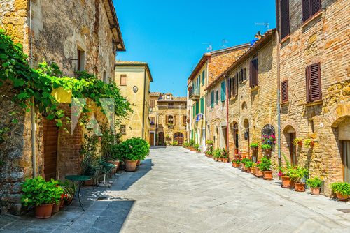 Fototapeta street of medieval Pienza town in Tuscany. Italy