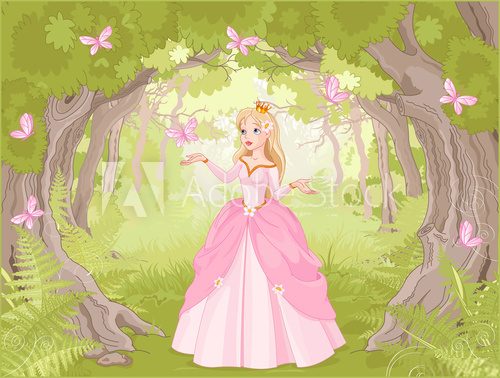 Fototapeta Strolling princess in the fantastic wood