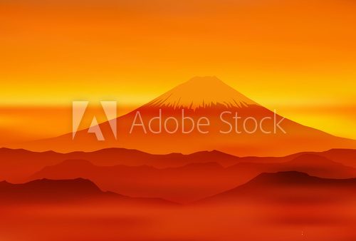 Fototapeta Sunset Fuji Mountain and Cherry Blossom