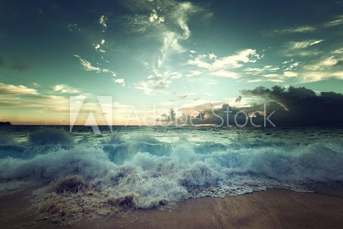 Fototapeta sunset on Seychelles beach