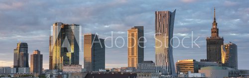 Fototapeta Sunset over Warsaw city panorama