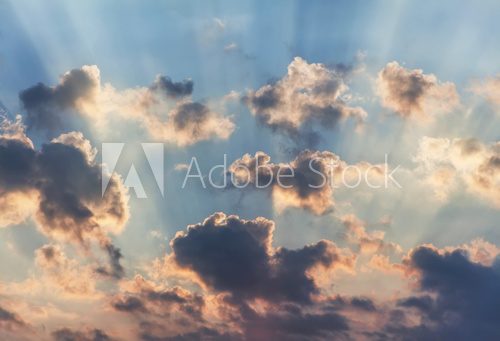 Fototapeta Sunset with sun rays. Colorful blur sky with sun background. Sunset, sunrise