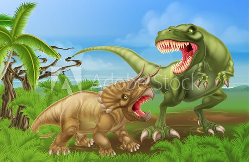 Fototapeta T Rex Triceratops Dinosaur Fight Scene