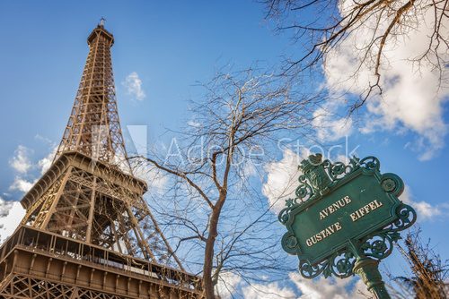 Fototapeta The Eiffel tower and avenue Gustave Eiffel sign, Paris France