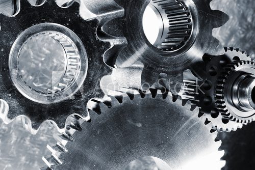 Fototapeta titanium and steel cogwheels and gears, aerospace parts