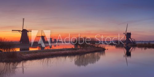 Fototapeta Traditional windmills at sunrise, Kinderdijk, The Netherlands