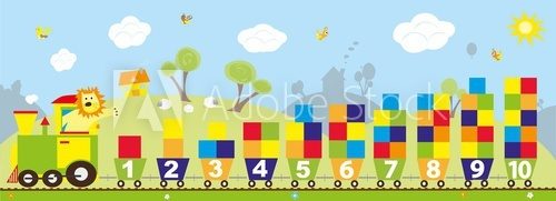 Fototapeta Train with numbers 1-10 and blocks/ vectors for children 