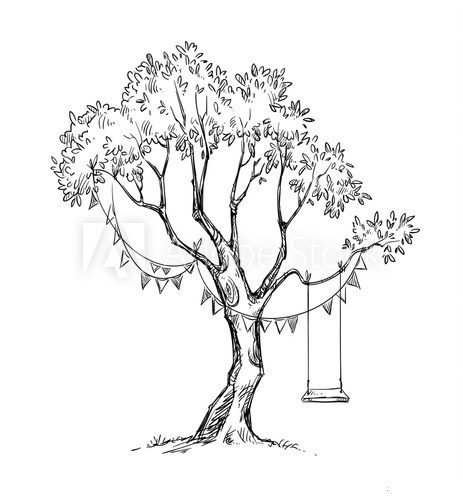 Fototapeta Tree and swing. Vector sketch.