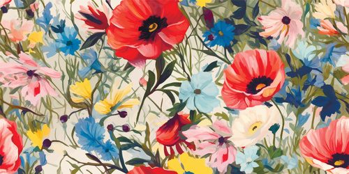 Fototapeta Trendy Wild Meadow florals , Flower bouquet illustration Seamless Pattern Vector Design, Design for fashion , Perfect for greetings, invitations, manufacture wrapping paper, textile, wedding