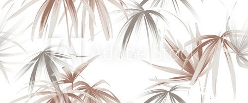 Fototapeta Tropical plant seamless pattern, rose gold and white palm leaves on white background
