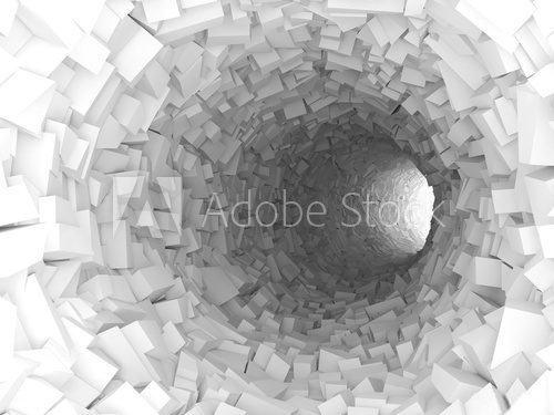 Fototapeta Tunnel with walls made of chaotic blocks 3d
