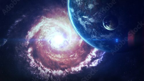 Fototapeta Universe scene with planets, stars and galaxies in outer space showing the beauty of space exploration. Elements furnished by NASA