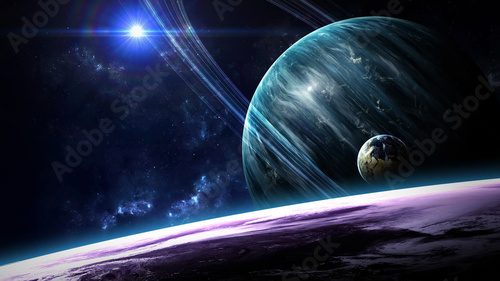 Fototapeta Universe scene with planets, stars and galaxies in outer space showing the beauty of space exploration. Elements furnished by NASA
