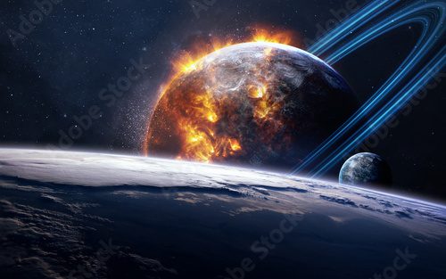 Fototapeta Universe scene with planets, stars and galaxies in outer space showing the beauty of space exploration. Elements furnished by NASA
