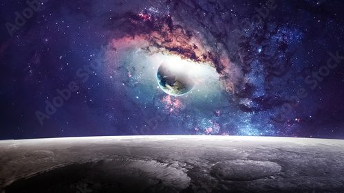 Fototapeta Universe scene with planets, stars and galaxies in outer space showing the beauty of space exploration. Elements furnished by NASA