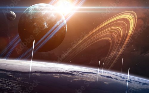 Fototapeta Universe scene with planets, stars and galaxies in outer space showing the beauty of space exploration. Elements furnished by NASA