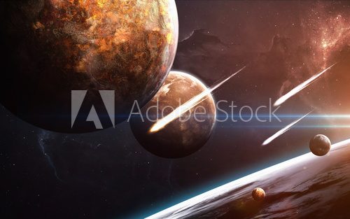 Fototapeta Universe scene with planets, stars and galaxies in outer space showing the beauty of space exploration. Elements furnished by NASA