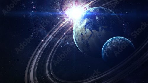 Fototapeta Universe scene with planets, stars and galaxies in outer space showing the beauty of space exploration. Elements furnished by NASA