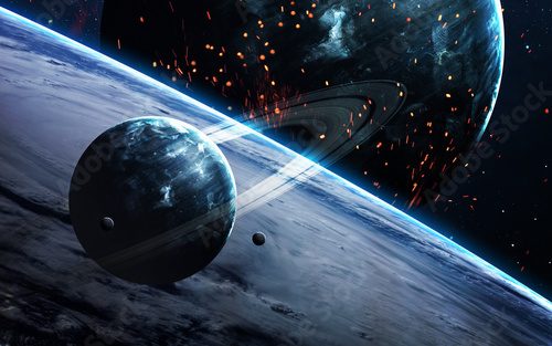 Fototapeta Universe scene with planets, stars and galaxies in outer space showing the beauty of space exploration. Elements furnished by NASA
