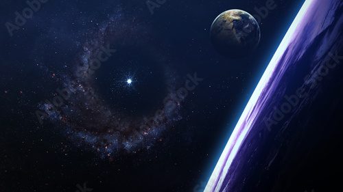 Fototapeta Universe scene with planets, stars and galaxies in outer space showing the beauty of space exploration. Elements furnished by NASA