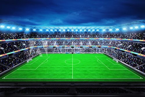 Fototapeta upper view on modern football stadium with fans in the stands