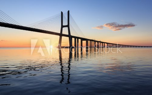 Fototapeta Vasco da Gama bridge, sunrise at lisbon