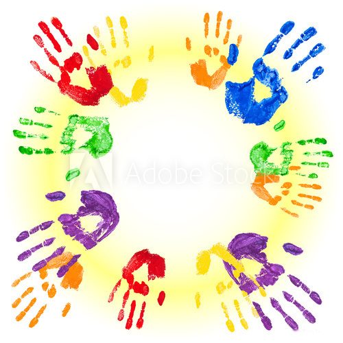 Fototapeta Vector background with multicolored handprints