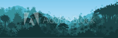 Fototapeta Vector horizontal tropical rainforest Jungle background