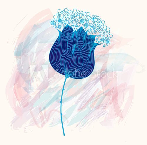 Fototapeta Vector illustration in pastel colors with blue flower