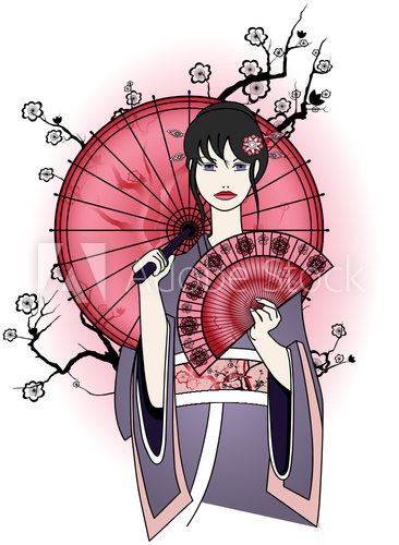 Fototapeta Vector illustration of a cute geisha in traditional dress