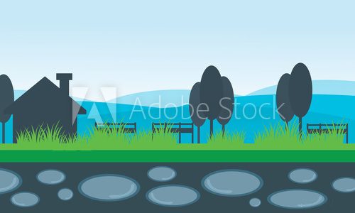 Fototapeta Vector of scenery house and mountain backgrounds