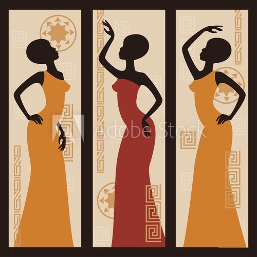 Fototapeta Vector picture of African American woman. Triptych.