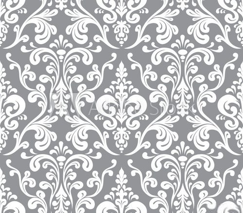 Fototapeta Vector. Seamless elegant damask pattern. Grey and white