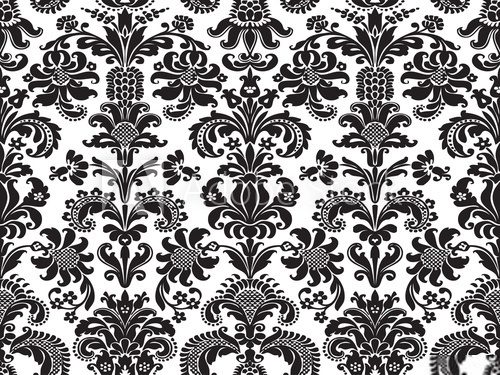 Fototapeta Vector seamless floral damask pattern black and white